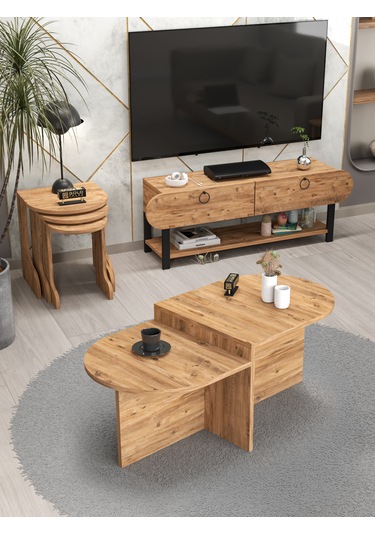 Tv Sehpası Ünitesi Tekli Orta Sehpa 3'lü Zigon Sehpa Set Üç Ürün