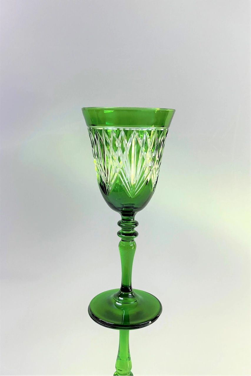 Bella % 100 El Yapımı Dekorlu Cam Kadeh Bardak Paşabahçe Yeşil
