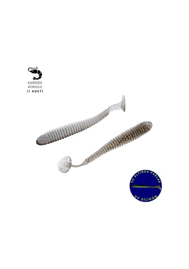 Silikon Kurt Yem - 4,2g 105mm - Turna/levrek Silikonu - 1 Adet - Gri/beyaz - Karides Kokulu