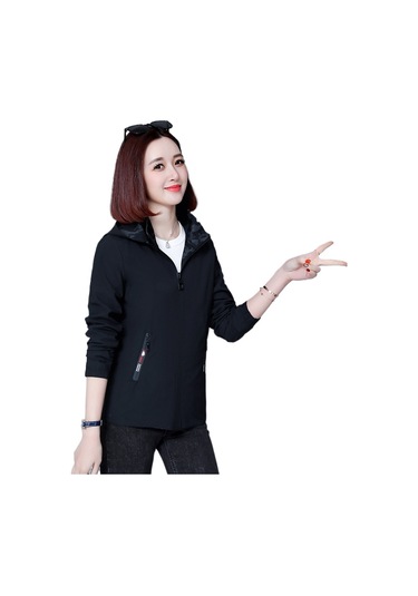 Edwardest Kadınlar İçin Çift Taraflı Casual Kapüşonlu Ceket Siyah