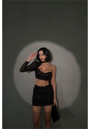 Dip Moda Kadın Siyah Mini İkili Payet Takım Dpnbdf096 Siyah