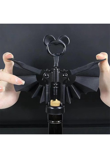 Kanatlı Yarasa Şarap Açacağı, 2'si 1 Arada Şarap Ve Bira Açacağı, Şişe Açacağı Siyah