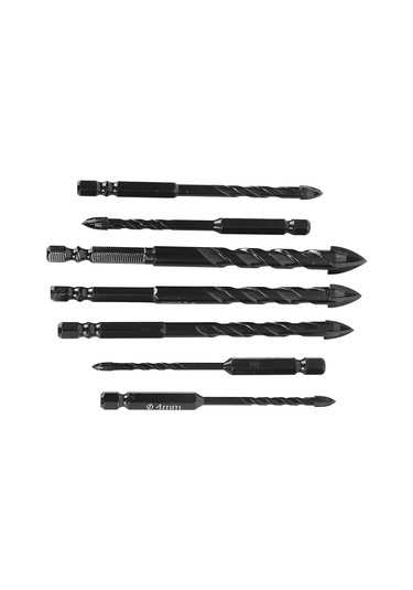 Xindoker 7 Parça Alyaş Matkap Ucu Seti, 3-12mm Çaplı, Dört Yivli, Altıgen Saplı, Dayanıklı, Taş Ve Çini İçin, Taşınabilir Saklama Kutusu İle