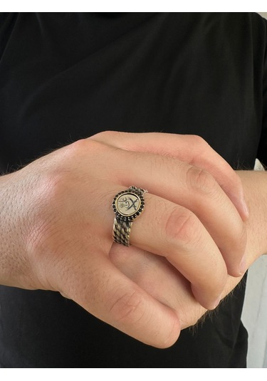 Takılingo 925 Ayar Gümüş Zirkon Taş Zülfikar İşlemeli Alyans Erkek Yüzük Gümüş