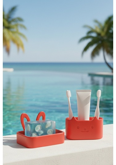 Oxyteez Dekoratif Banyo Sabunluk Seti Kırmızı Renk Reçine Tasarım Ev Ve Ofis Dekorasyonu