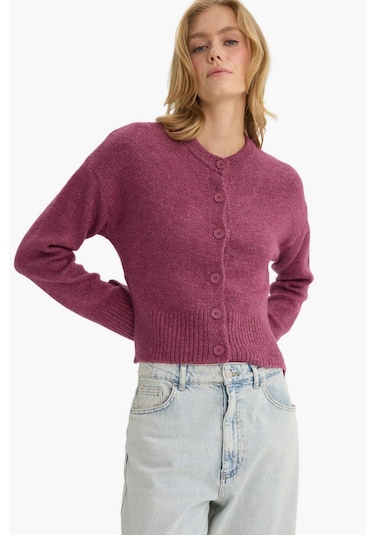 Defacto Regular Fit Bisiklet Yaka Düğmeli Hırka F3031ax25wnpr160 Mor