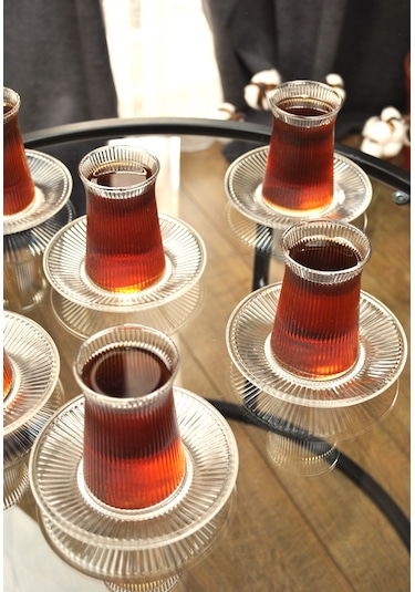 Milano Çay Bardağı Çay Takımı Seti 12 Parça 6 Kişilik Çay Seti Çe Şeffaf