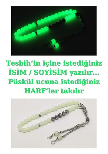 Tesbihsakarya Kedi Gözü - Fosforlu - Kişiye Özel - Isimli - Isme Özel Tesbih