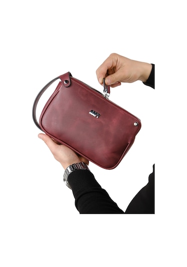 Mft Leather Hakiki Deri Unisex El Çantası Moon Bag 4381 Tiguan Bordo