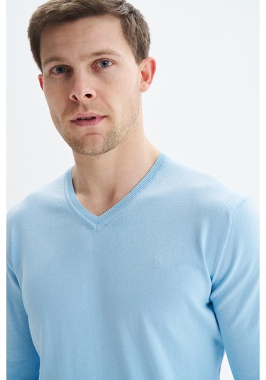 Arma Erkek Slim Fit Basic V Yaka Triko Kazak K9kro0852 Mavi