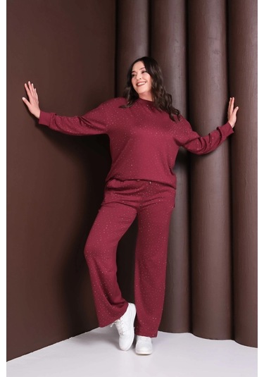 Önü Taş Baskılı Alt-üst Takım Bordo
