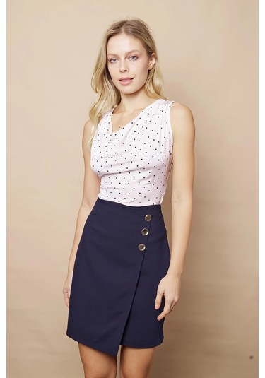 Kadın Arkadan Fermuarlı Düğme Detaylı Hafif Likralı Kumaş Diz Üstü Kalem Etek-lacivert Lacivert