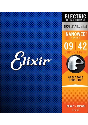 Elixir Strings Nanoweb Kaplamalı Elektro Gitar Telleri, Süper Hafif .009-.042 -12002 Whıte Chına