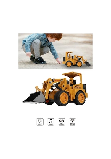 Şarjlı Kumandalı Çocuk Eğitici Full Fonksiyon Oyuncak Araç İş Makinası Kepçe Sarı