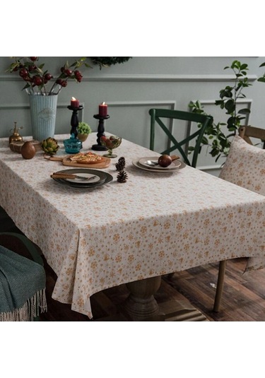 Keten Pamuk Noel Partisi Masa Örtüsü Dikdörtgen Bronzlaştırıcı Yemek Masa Örtüsü, Boyut: 140x160cm Beyaz Beyaz Beyaz