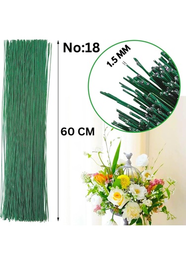 Yeşil Yapay Çiçek Teli, No:18 1.5 Mm - Çiçek Aranjman Yapım Tel