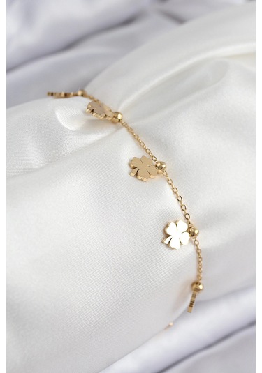 316l Çelik Sıralı Yonca Model Gold Renk Kadın Bileklik Çok Renkli