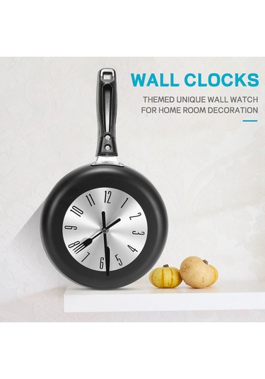 8 İnç Tava Tasarımlı Duvar Saati Mutfak Metal Saati, Temalı Benzersiz Duvar Saati, Ev İçin Fmy Diğer