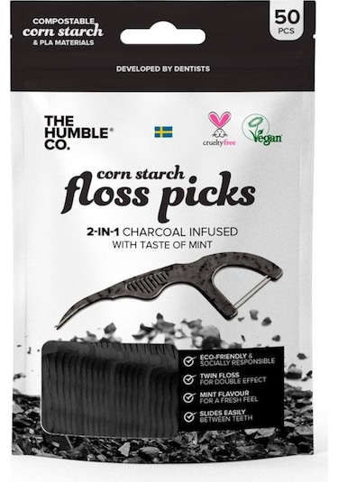 The Humble Co. Floss Picks Kömür Etkili Kürdanlı Nane Aromalı Diş İpi 50'li