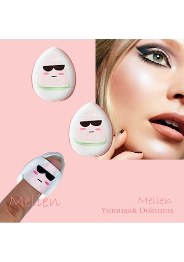 Melien Cool Desenli Mini Puf Parmak Yüz Makyaj Süngeri Beyaz 2'li