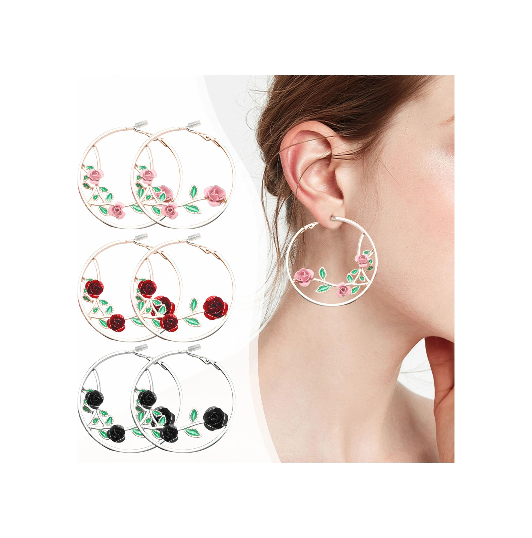 Lemestar Kadınlar İçin Retro Çiçek Desenli Ayna Küpe, Renkli Gül Desenli, Partiler Ve Nikahlar İçin, Allyum Malzeme, 6x5cm, Yüksek Kalite Gold