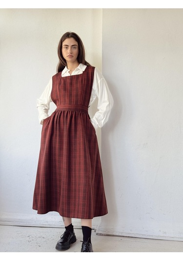 Retrobird Mandy Uzun Midi Boy Jile Elbise Kadın Kiremit-13651 Kiremit