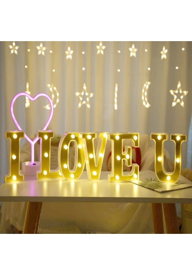 Honmex Altın Led Harf Işığı M - Nikah, Doğum Günü, Parti Dekorasyonu Için Dekoratif Aydınlatma Pil Dahil Değil Diğer