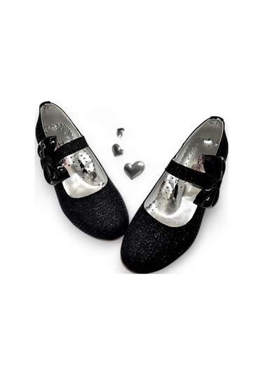 Beebron Ortopedik Topuklu Abiye Kız Çocuk Ayakkabı Shining Series Abiayk2401 Simli Siyah Siyah - Simli