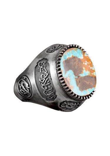 Gerçek Doğal Arizona Turkuaz Taş Yüzük, Erkek Yüzüğü, 925 Ayar Gümüş Yüzük Gümüş