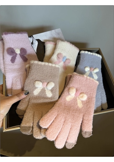 Kadın Soğuk Geçirmez Sevimli Eldiven Beyaz