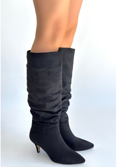 Zelya Siyah Süet Topuklu Çizme Siyah