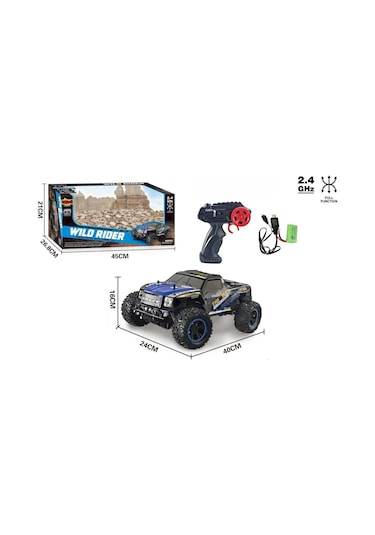 Şarjlı 1:10 Rc Dev Off-road Araba 15km/h Hızlı Arazi Aracı 40 Cm - Mavi