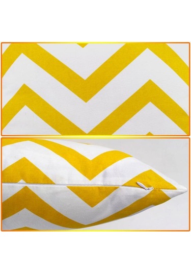 Suntek Kanvas Şerit Baskılı Kırlent Örtüsü Minder Sarı-50cm