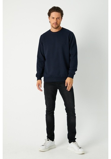 MMetalic Erkek Lacivert Basic Bisiklet Yaka Sweatshirt