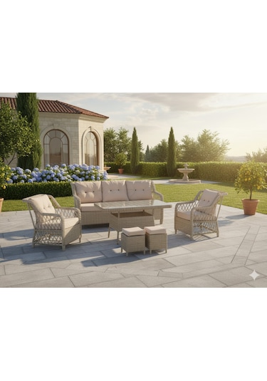 3+1+1 Bahçe Ve Balkon Takımı Masali Krem/cappuccino Krem