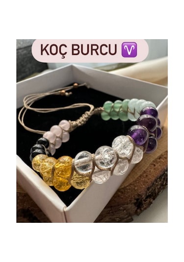 Koç Burcu Çift Sıra Makrome Doğal Taş Bileklik Çok Renkli