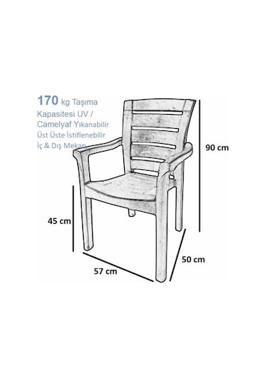 6 Adet Napoli Kalın Bacaklı Kollu Sandalye Koltuk Antrasit Antrasit