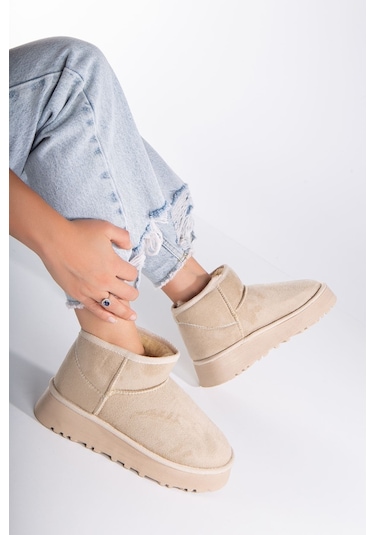 Viola Kalın Taban Bilek Boy Ugg Leopar Bej