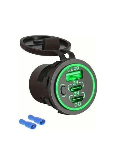 Trendooze Gaojunshop01 Yeşil 3 Portlu Hızlı Araç Şarj Cih. 30w Pd3.0 Qc3.0 Düğmeli Anahtar
