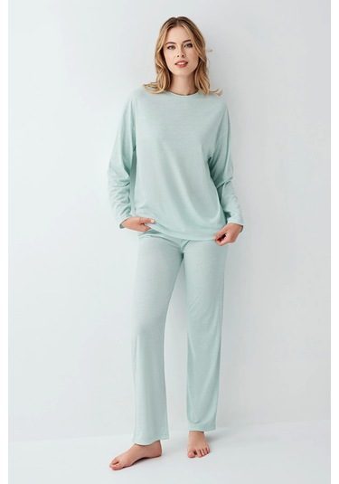 Arnetta 3407-s Kadın Uzun Kol Pijama Takım Açık Yeşil