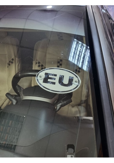 Eu Harfi Vantuzlu Oval Dekor Pleksi Plaka Özel Aynalı Yazı