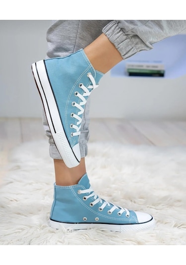 Bağcıklı Unisex Uzun Keten Ayakkabı-turkuaz-119 Turkuaz