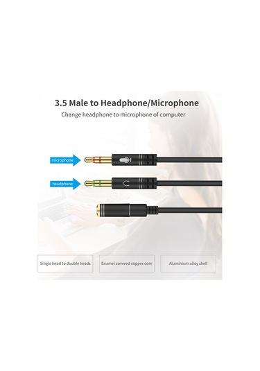 Hombey 3.5mm Ses Ayırıcı Kablosu, Bilgisayar-headset Bağlantısı, Mikrofon Ve Kulaklık Çevirici, Siyah Metal, 30cm Uzunluk