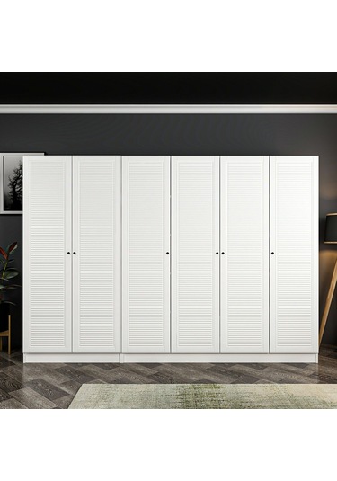 Minar Kale 6 Mebran Panjur Kapaklı 2 Çekmeceli Dolap Beyaz/beyaz 190cm Beyaz