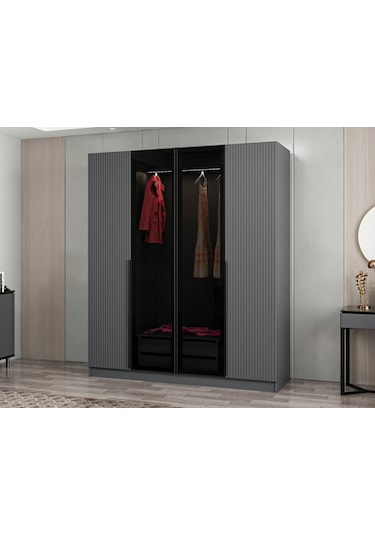 Kale Plus210 4 Mebran Kapaklı 2ç Dolap Antrasit Mebran Füme Cam