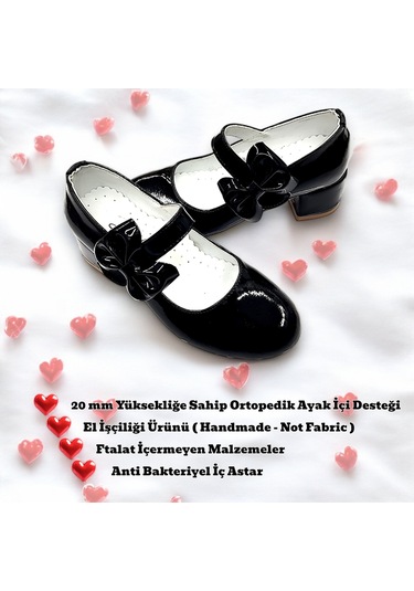Beebron Ortopedik Topuklu Abiye Kız Çocuk Ayakkabı Glossy Series Abiayk2401 Rugan Siyah Rugan Siyah