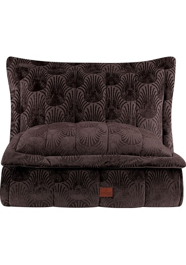 Lucianna Jakar Kadife Çift Kişilik Yatak Örtüsü Takımı Mürdüm Bej