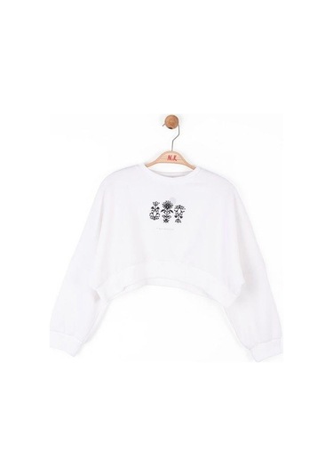 Kız Çocuk Pamuklu İki İplik Gün Işığı Sweatshirt-14709 Ekru