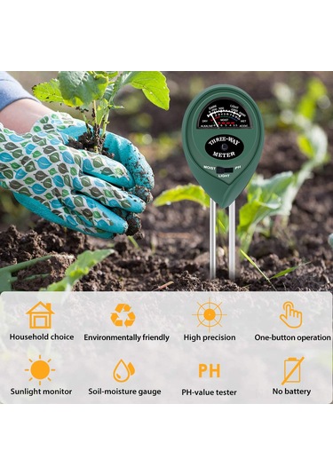Qingmipy 3-in-1 Toprak Test Cihazı: Ph, Nem Ve Işık Seviyesi Ölçer - Bahçe Ve Saksı Bitkileri İçin Yeşil