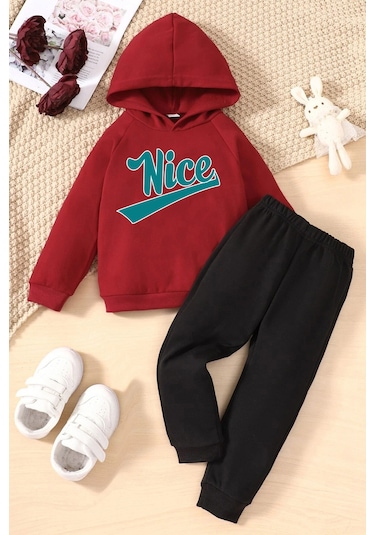 Çocuk Nice Baskılı Eşofman Takımı Kırmızı